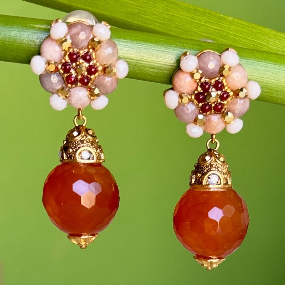 JOSE & MARIA BARRERA Stunning Large Faceted Round Stone Drop Clip-On Earrings